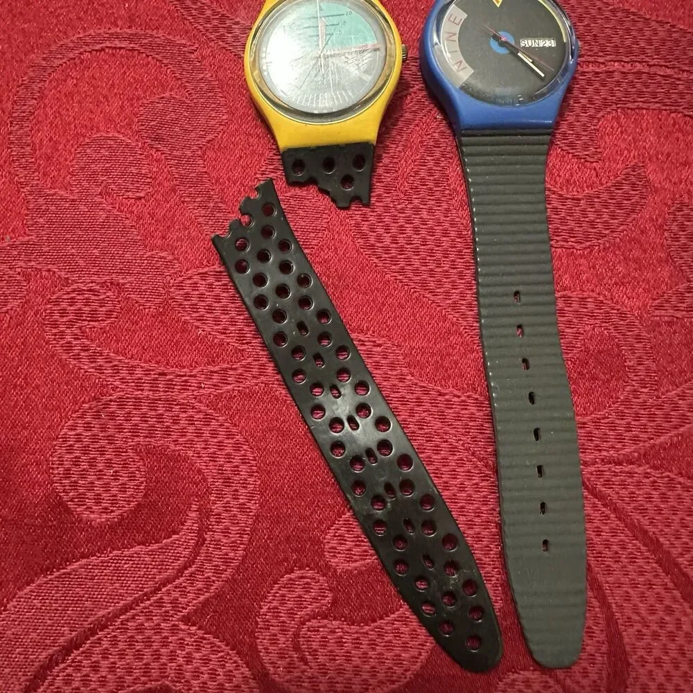 Vintage 1989 / 1987 Swatch Blue Jet & Follow Me Classic Design New Batteries.